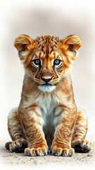 Obraz premium Cute tiger cub sitting gracefully with a curious expression in a soft environment