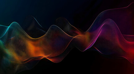 Obraz premium Dark abstract background with geometric flowing retro neon line pattern