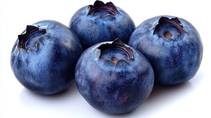 Obraz premium Fresh Blueberry Berries on White Background Showcasing Juicy Fruits for Healthy Lifestyle and Culinary Uses Flat Lay Arrangement