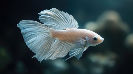 Fototapeta premium Elegant Siamese fighting fish gracefully swimming in an aquarium environment showcasing stunning fins against a dark backdrop