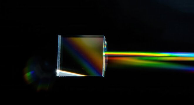 Prism light dispersion on dark background showcasing spectrum colors