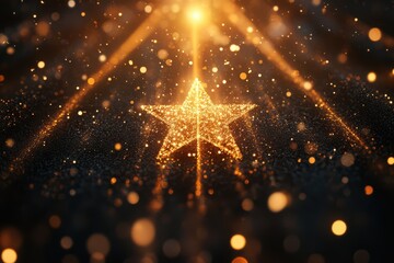 A golden light rays background with a golden star in the center