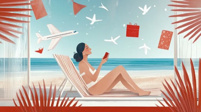 A girl in a swimsuit is sunbathing on a sun lounger with a cocktail in her hand.Summer vacation. Outdoor recreation. Young girl Relax.