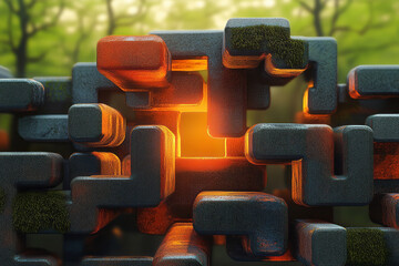 a group of cubes with a bright orange light