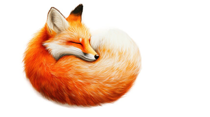 Obraz premium Red fox sleeping peacefully with tail wrapped around body on transparent background