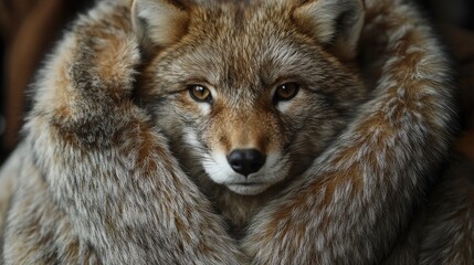 Fototapeta premium Realistic close-up of a fur coat made from luxurious fur, featuring rich earthy tones and fine detailing, wildlife, fashion, texture, nature-inspired.