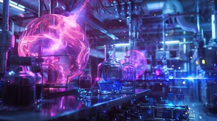 Fototapeta premium A futuristic lab studying dark matter with energy pulsing in the background