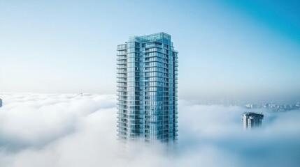 Majestic Architectural Skyscraper Emerging from Ethereal Fog