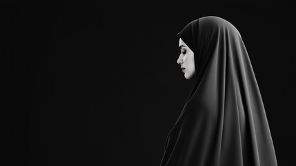 Naklejka premium A Muslim woman is dressed entirely in black.
