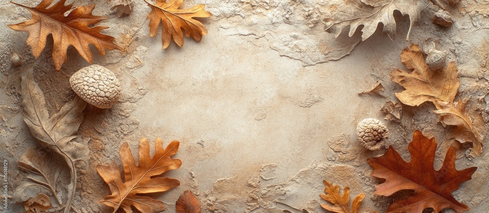 Poster autumn season backdrop with dry leaves framing a textured background ideal for seasonal themes and c