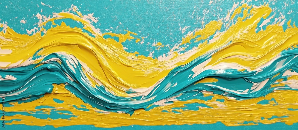 Poster abstract blue and yellow paint texture with wavy patterns for artistic backgrounds and creative desi