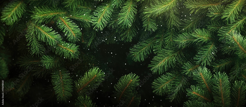 Poster green christmas tree branches with snowflakes creating a festive background for holiday-themed desig