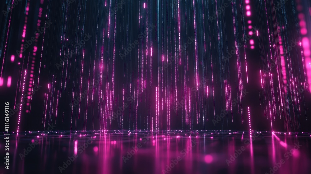 Poster digital abstract background with glowing binary code raining down over a circuit board design in vib