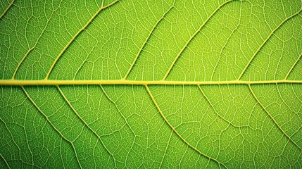 Obraz premium Detailed close-up of green leaf texture showcasing intricate vein patterns ideal for natural backgrounds and wallpapers.