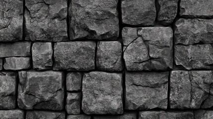 Fototapeta premium Textured Gray Stone Wall Background: A Monochromatic Architectural Image of Rough-Hewn Blocks