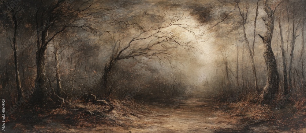 Poster Mysterious fog envelops a dense forest creating an atmospheric and enchanting landscape for nature lovers and artists.