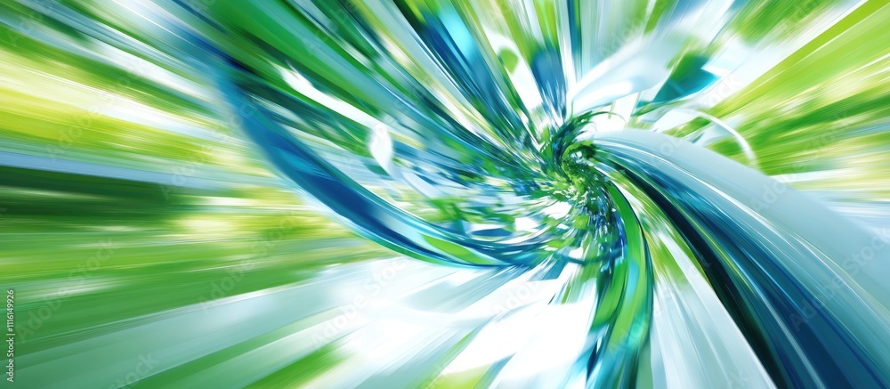 Poster Dynamic swirl of green and blue hues creating an abstract nature inspired background for artistic and design purposes