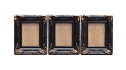 Fototapeta premium Decorative antique wooden frames set on a white background showcasing intricate carvings and vintage design elegance