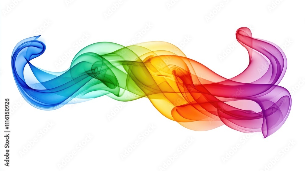Leinwandbilder Colorful abstract smoke wave on white background creating a vibrant and dynamic visual representation of fluidity and movement.