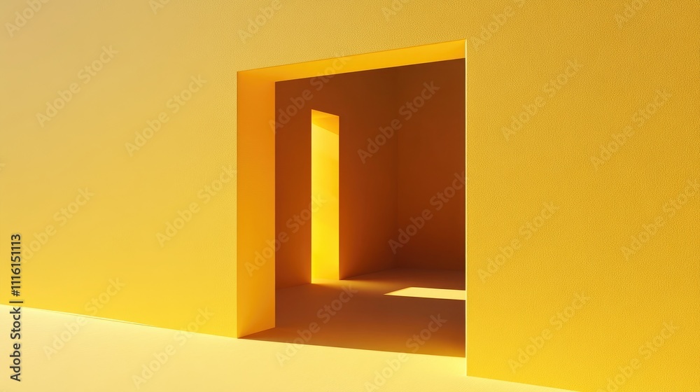 Poster business solutions concept with a paper window showcasing a yellow background symbolizing creativity
