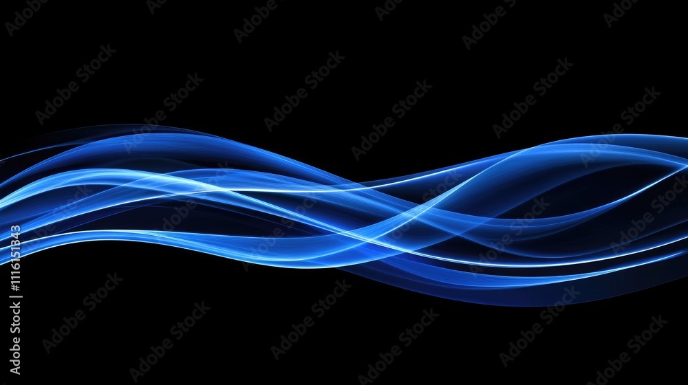 Poster Abstract blue smoke waves on a black background creating a sense of motion and depth for design and artistic projects.