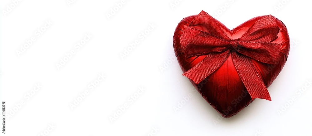 Poster festive red heart with ribbon on white background symbolizing love and affection ideal for romantic 