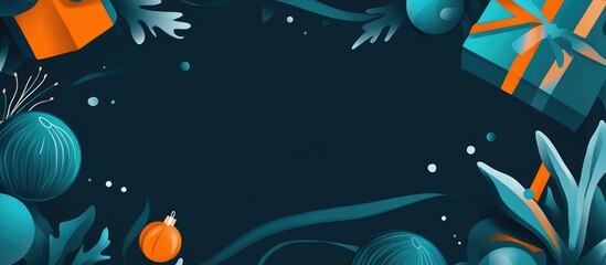 Festive Christmas composition with colorful ornaments and gift boxes on a dark background for holiday-themed designs and promotions