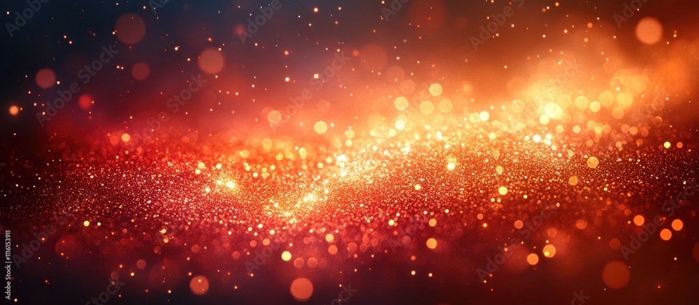 Leinwandbilder Golden bokeh lights on a rich red backdrop creating an abstract defocused texture ideal for festive or creative design projects.
