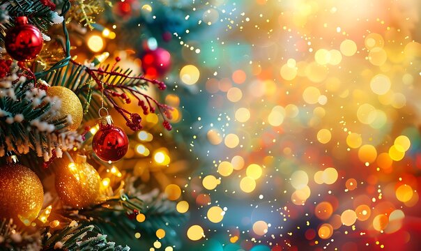 A collection of festive Christmas garlands and decorations, framed by a lively holiday backdrop, full of color and cheer