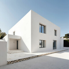 Contemporary French Architecture: Minimalism with White Stone and Walls