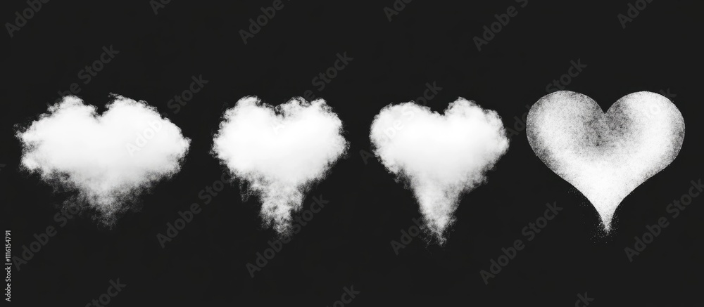 Poster clouds in heart shapes on a dark background representing love and affection in nature abstract art d