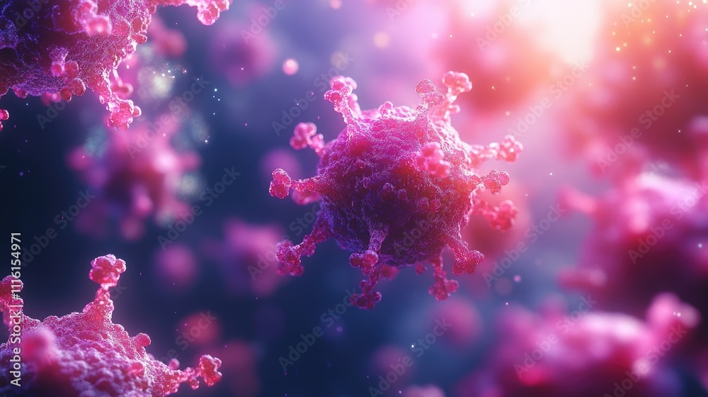 Poster abstract biological virus illustration showcasing vivid microorganisms with intricate details in a c