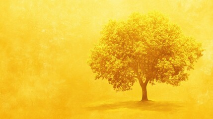 Obraz premium Portfolio management concept on vibrant yellow backdrop featuring a solitary tree symbolizing growth and stability in business strategies.