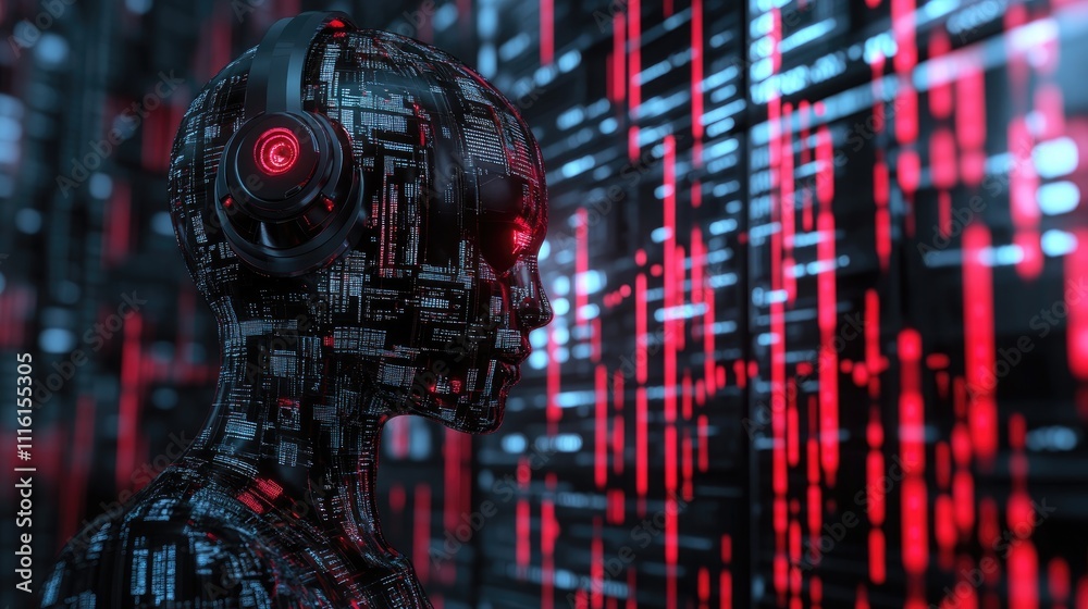 Aufkleber Digital chatbot interface in a futuristic environment showcasing AI technology for online customer service and financial investment guidance.
