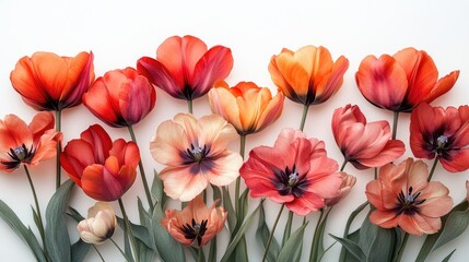 Vibrant arrangement of isolated colorful tulips showcasing beauty on a clean white background for floral design or decoration concepts