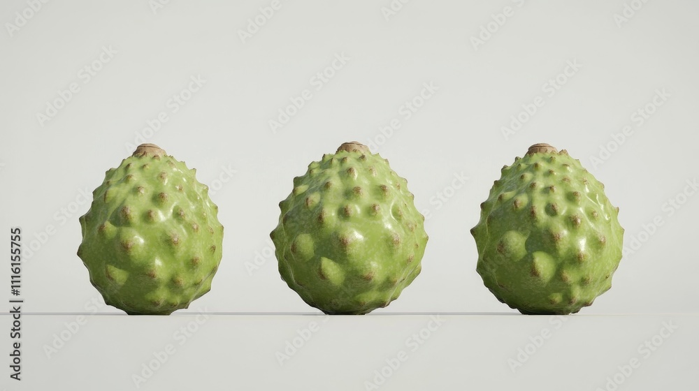 Poster annona fruit trio displayed on a clean white background showcasing their unique texture and shape fo