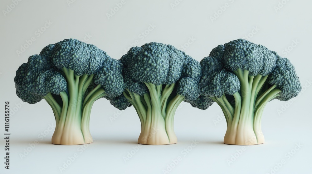 Poster fresh broccoli heads arranged neatly on a light background showcasing vibrant color and texture for 