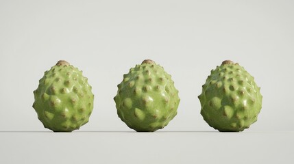 Obraz premium Annona fruit trio displayed on a clean white background showcasing their unique texture and shape for fresh produce concepts.
