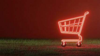 Neon shopping cart on green grass