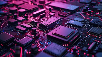 Fototapeta premium Close-up View of a Futuristic Circuit Board with Glowing Components