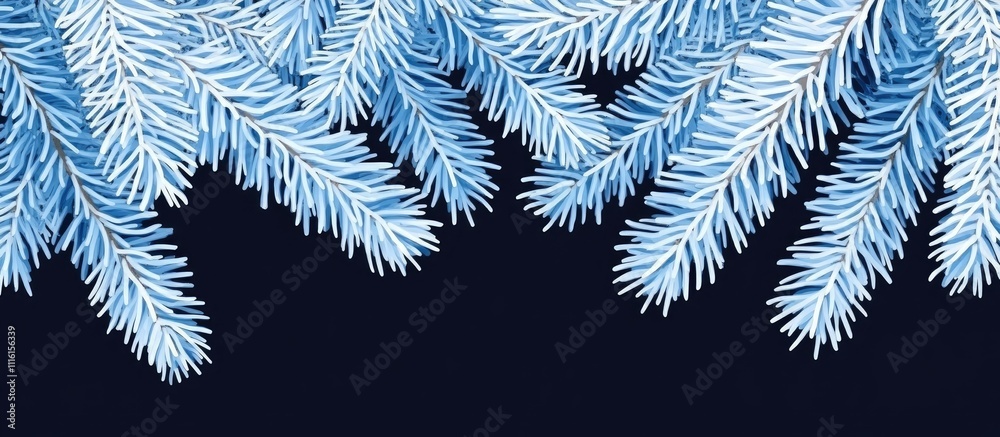 Poster close up of blue spruce branches contrasting against a dark backdrop highlighting the intricate deta