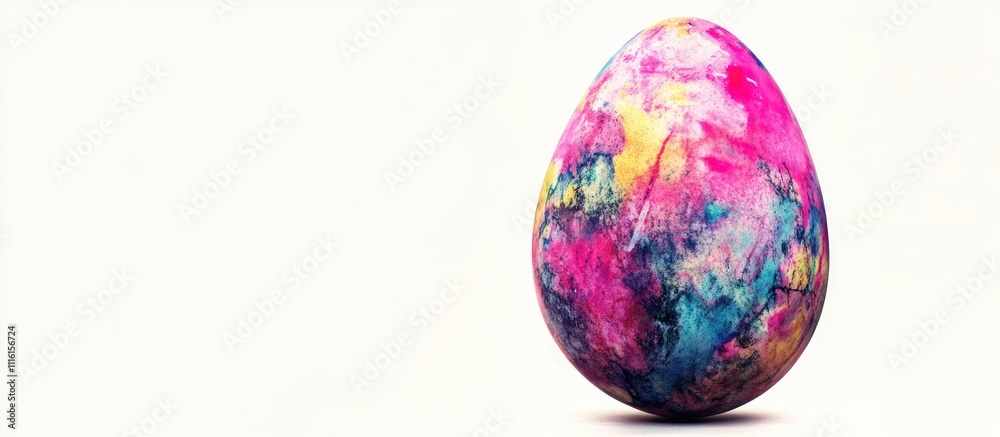 Poster Vibrantly colored abstract egg on white background with empty space for text or branding purposes in creative design projects.