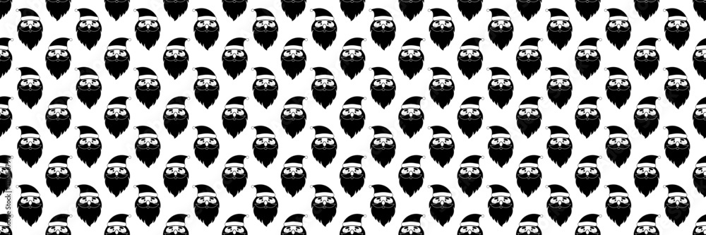 Poster horizontal seamless of black and white santa claus face for pattern and background.