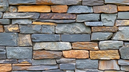 Fototapeta premium Textured surface of tightly arranged natural stone in various shades of gray and brown, emphasizing the irregular shapes and patterns, architectural, background, stone wall, texture.
