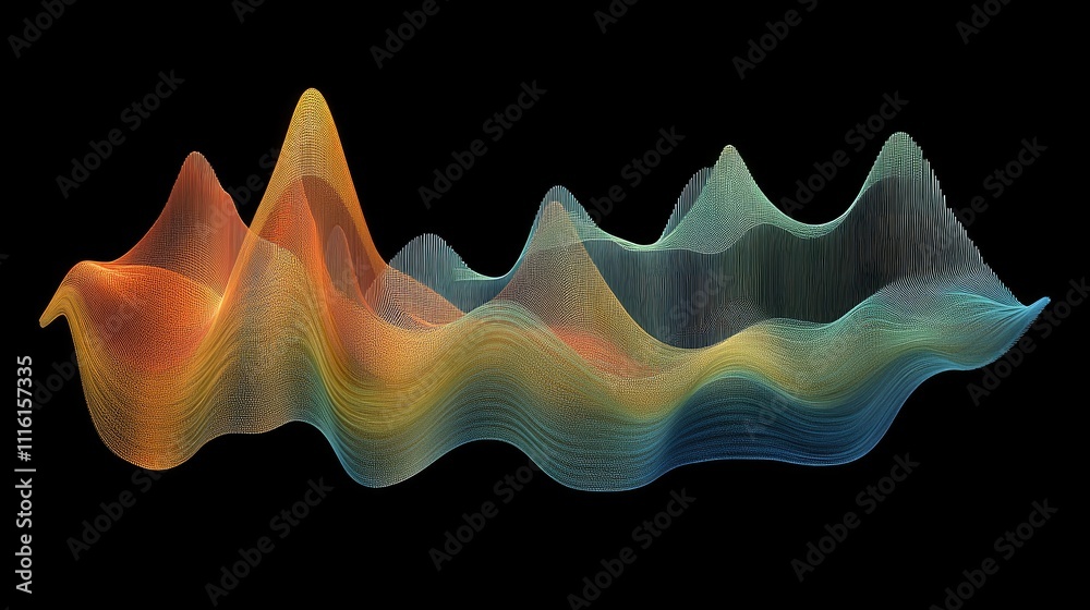 Poster Colorful abstract wave representation on a black background showcasing vibrant flowing patterns and magical visual effects