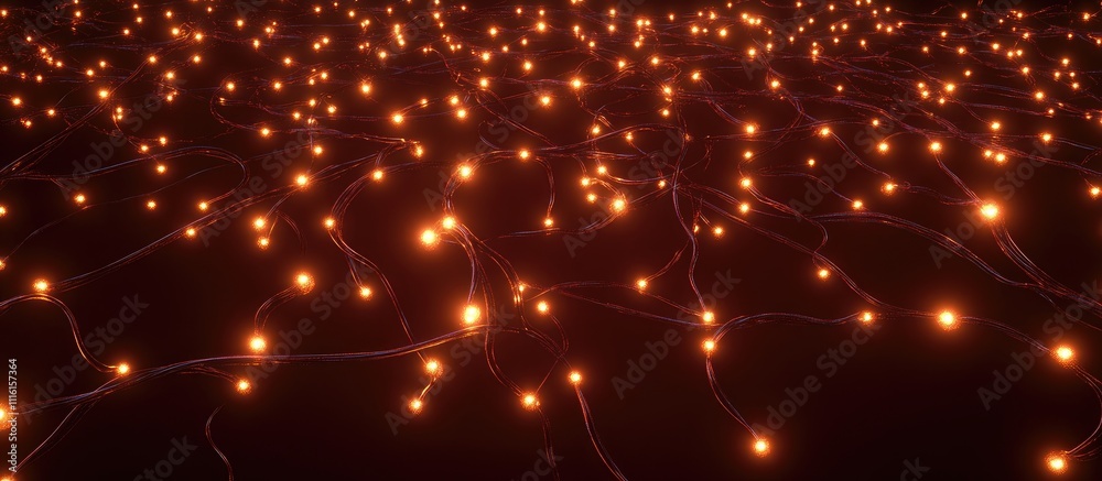 Poster Abstract glowing string lights creating a festive atmosphere on a dark background for holiday and celebration themes.