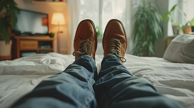Relaxing at Home POV Photo: Feet Up on the Bed