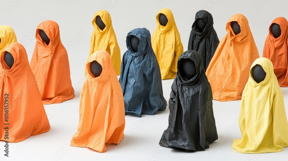 Aufkleber hollow costumes displayed in various colors creating an artistic arrangement on a white background