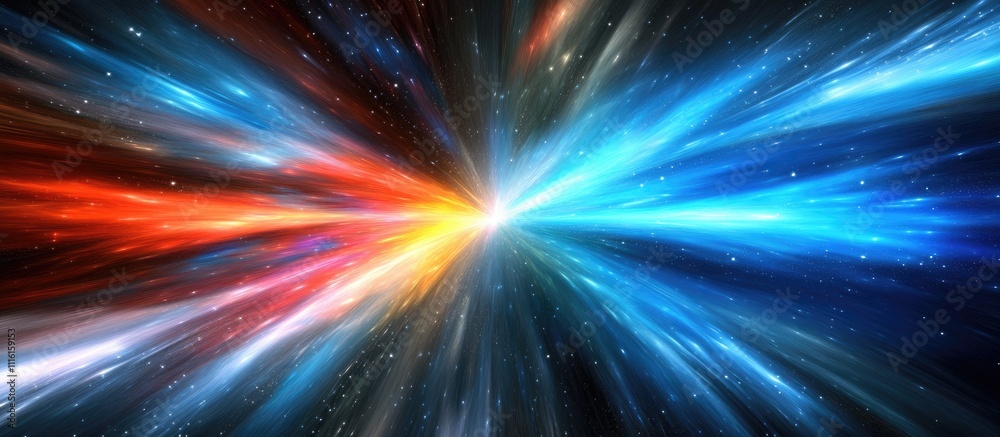 Leinwandbilder Vibrant abstract background featuring dynamic fireworks exploding in a night sky with colorful light streaks and cosmic elements.