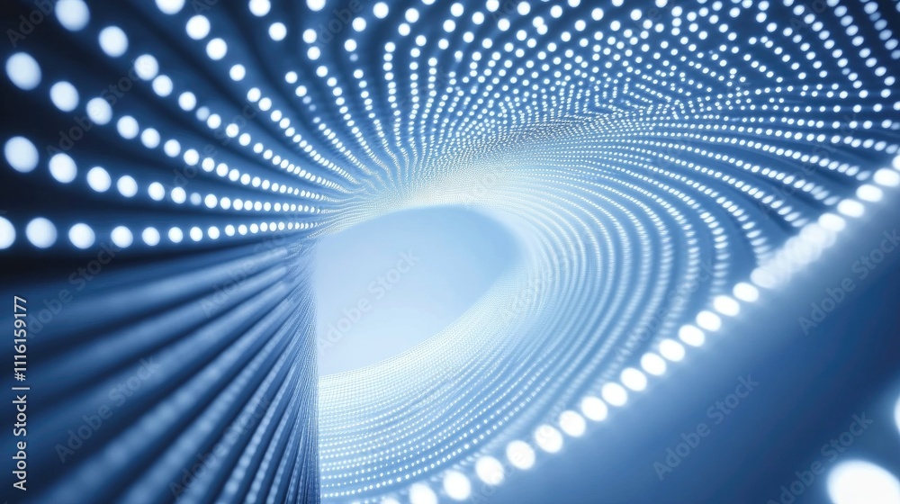 Aufkleber illuminated abstract led light tunnel background in shades of blue and white for modern design conce